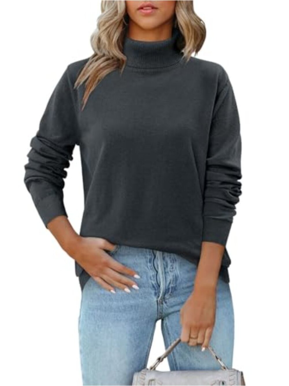 Turtleneck Knitted Pullover Sweater Long Sleeve Casual Fall Winter Top